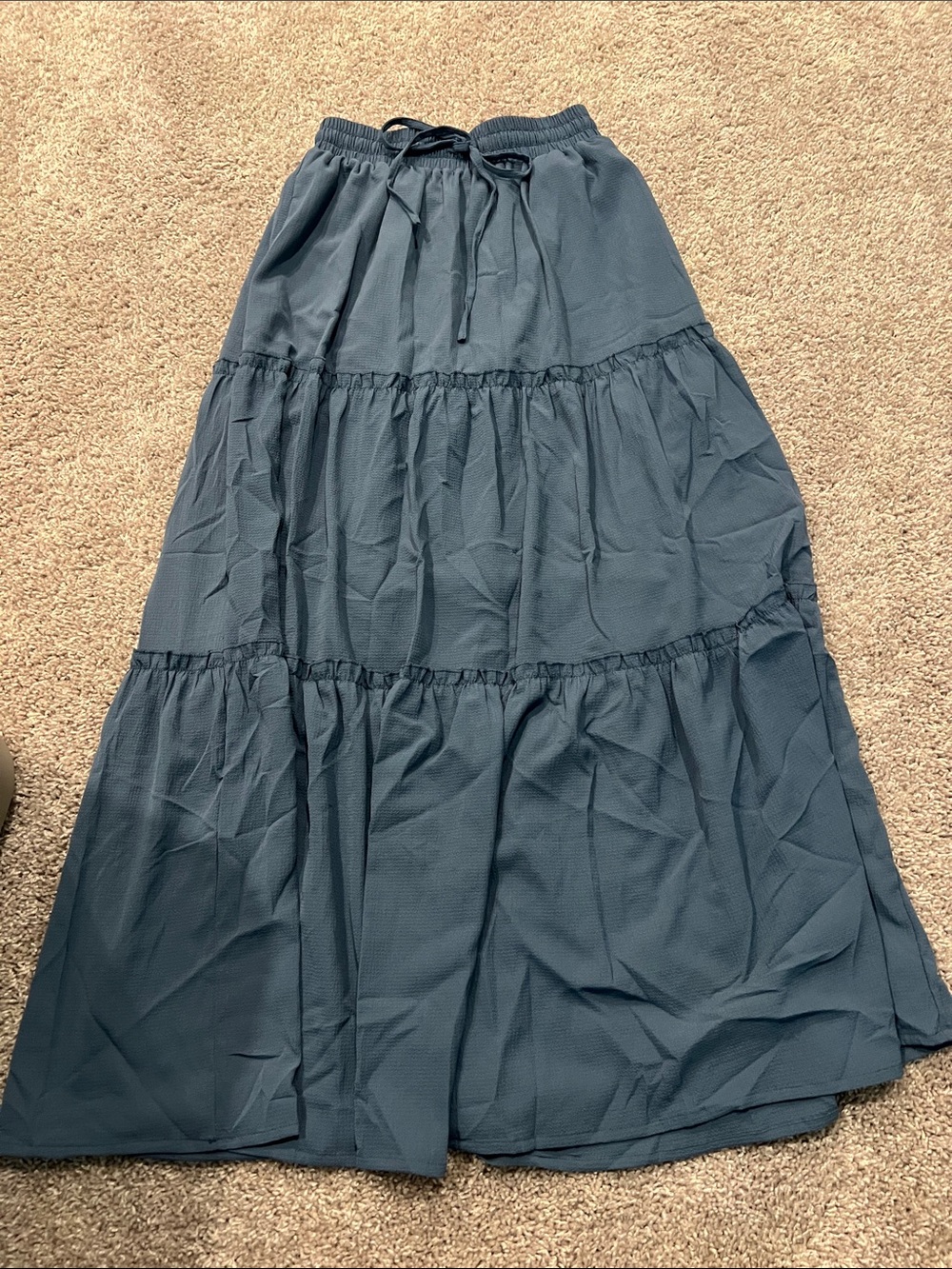 Tiered Maxi Skirt with Drawstring Waist — Slate Blue